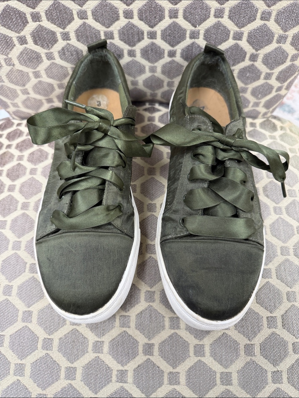 Dirty Laundry Olive Satin Low-Top Sneakers with Ribbon Laces
